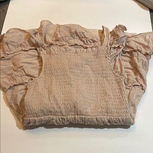 Target Tan Smocked Ruffled Cap Sleeve Blouse